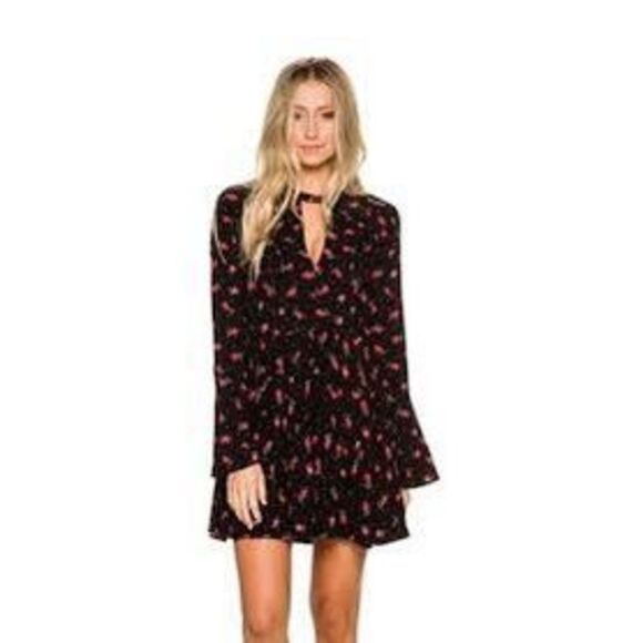 Free People Women’s Floral Tegan Printed Cutout Mini Dress Black Size 0 … - Picture 2 of 11
